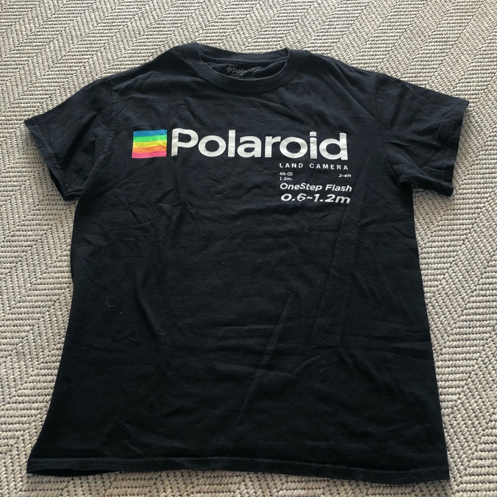 Polaroid Black Short Sleeve Tee with Rainbow Logo